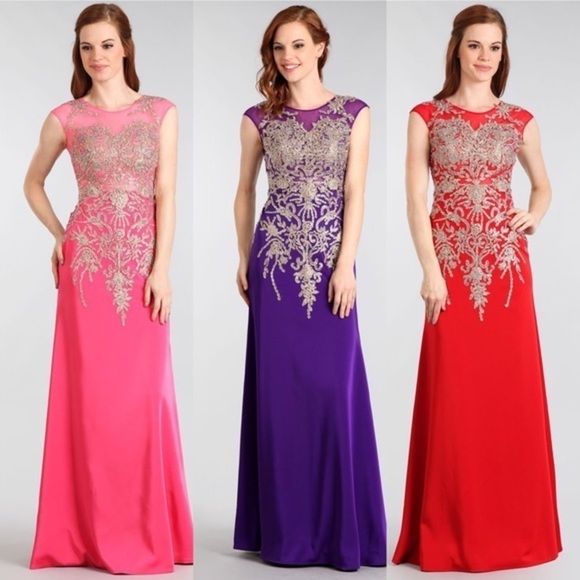 1572 Pink or Purple or Red Gold Lace Dress - Picture 1 of 14